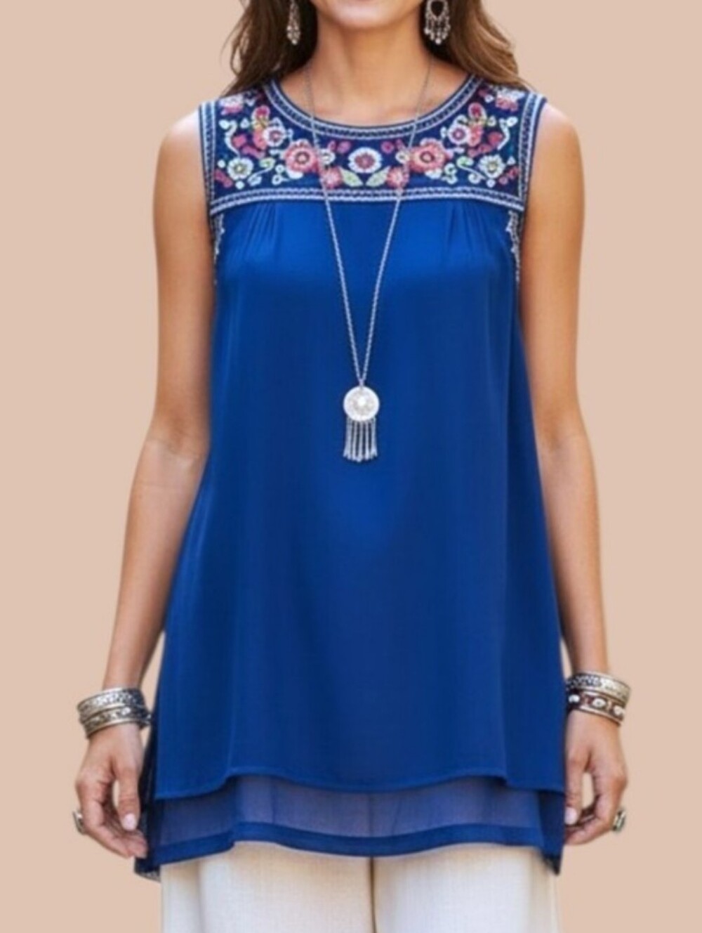 🌼 4/ $20 BOHO Sleeveless Summer Embroidered Tunic/Top by Encr`eme